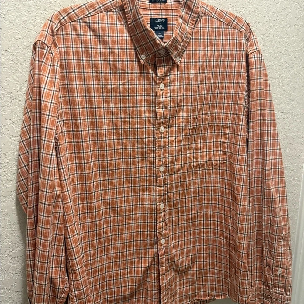 J. Crew Men's Casual Slim Untucked Orange Checkered Shirt size XL